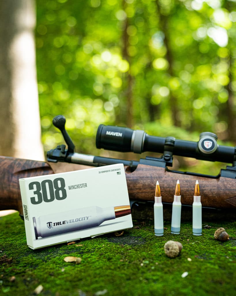 True Velocity .308 WIN – Nosler AccuBond: Elevate Your Shooting The True Velocity .308 WIN composite cartridge is designed for perfection. Included in the custom packaging are 20 state-of-the-art, composite-cased True Velocity rounds loaded with 165-grain Nosler Accubond projectiles. With a 30% reduction in weight compared to traditional brass rounds and unprecedented accuracy and consistency, True Velocity’s precisely manufactured ammunition provides serious shooters with a serious advantage.