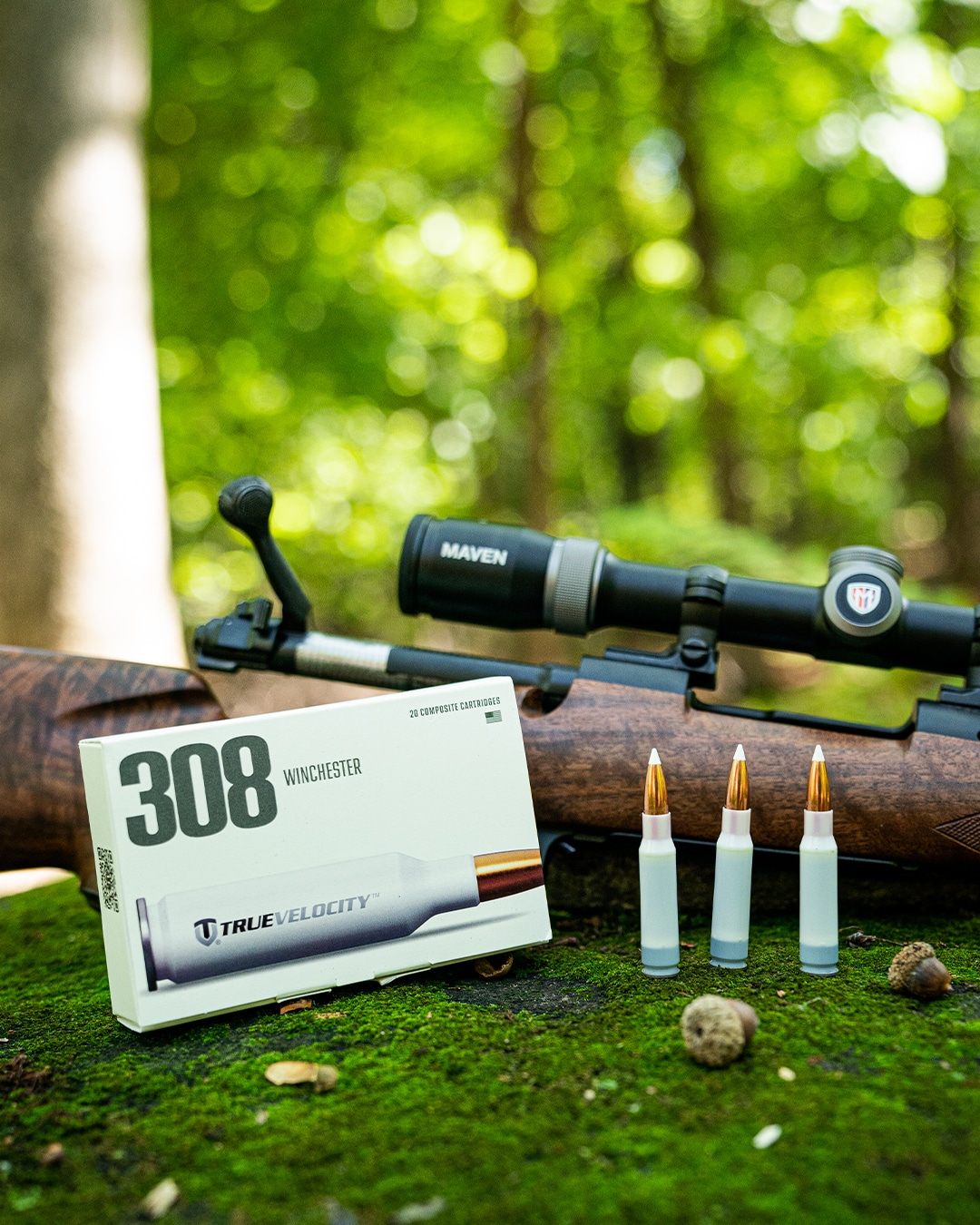 True Velocity .308 WIN – Nosler AccuBond: Elevate Your Shooting The True Velocity .308 WIN composite cartridge is designed for perfection. Included in the custom packaging are 20 state-of-the-art, composite-cased True Velocity rounds loaded with 165-grain Nosler Accubond projectiles. With a 30% reduction in weight compared to traditional brass rounds and unprecedented accuracy and consistency, True Velocity’s precisely manufactured ammunition provides serious shooters with a serious advantage.